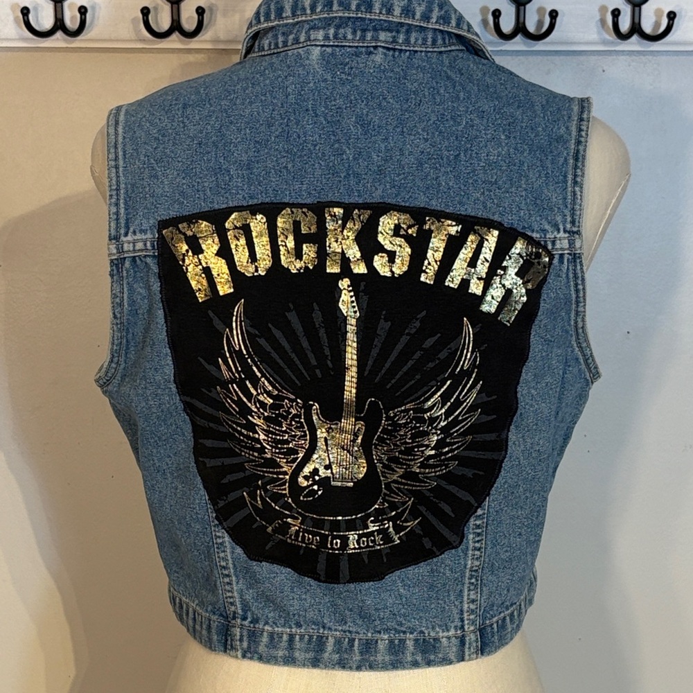 Edgy Denim Vest with Rockstar Graphic